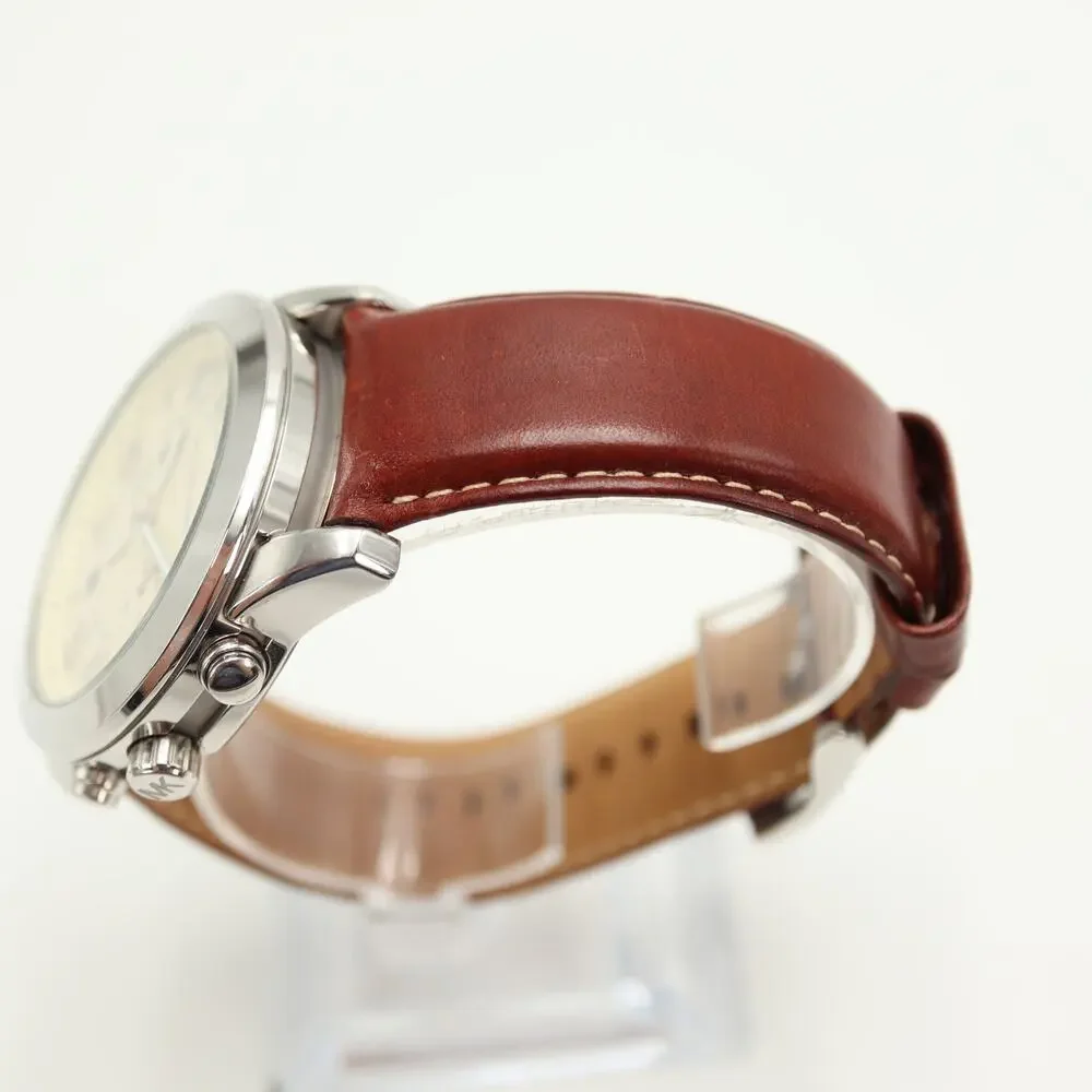 Michael Kors Mercer Men's 45mm Beige Chronograph Watch Brown Leather MK8292